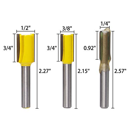Wolfride 5Pcs Straight Cut Router Bits 1/4 Inch Shank Plywood Dado Router Bit Set Straight Cutting Router Bit |Cutting Diameter 1/4" 3/8" 1/2" 5/8" 3/4" #TOP2
