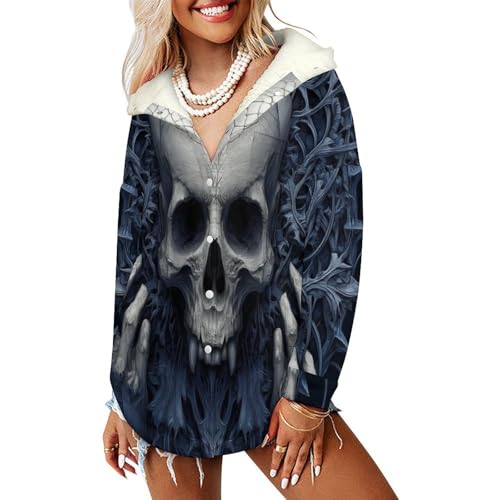 Sweats à capuche chaud avec poches motif crâne thermique marine