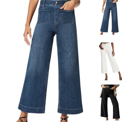 Obormi Cropped Jeans, Obormi Tummy Control Cropped, Obormi Tummy Control Cropped Wide-Leg Jeans Blue