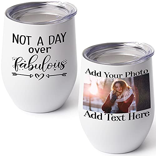 Personalized Birthday Gifts for Women, Friend Gifts for Women, Gift for Mom, Sisters Gift from Sister, Inspirational Friendship Thank You Gifts, Custom Photo Wine Tumbler 12oz - Fabulous