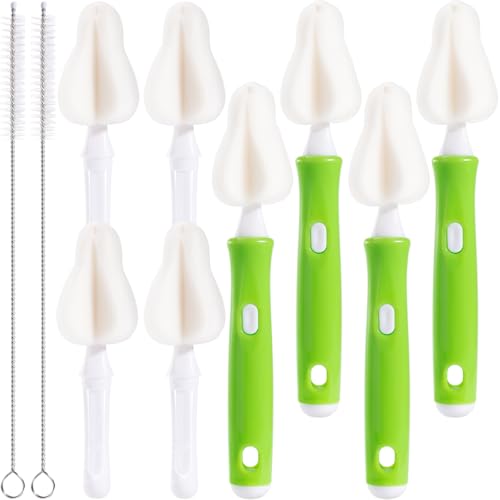 Image of 10 Pcs Sponge Bottle Nipple Brushes,4 Sponge Nipple Brushes for Baby Bottles, 4 Replacement Heads and 2 Pcs 7.87" Straws for Cleaning,Green