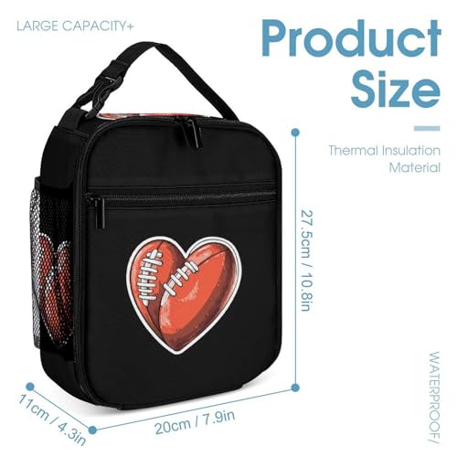 Rugby Footballer Heart Shape Football Cute Backpacks Set Lightweight Lunch Bag Aesthetic Pencil Cases for Travel Work4