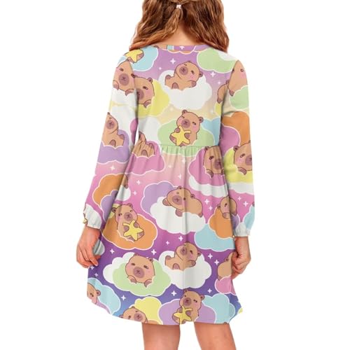 Girls Long Sleeve Dress with Side Pockets & Button Front - Soft A-Line, Round Neck, Loose Fit Play Dress2