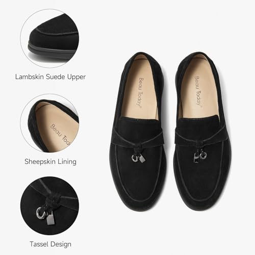 Image of BEAU TODAY Suede Loafers Flats for Women, Women's Slip On Penny Loafers, Leather Driving Comfortable Dress Ladies Loafers Casual Office Work Shoes