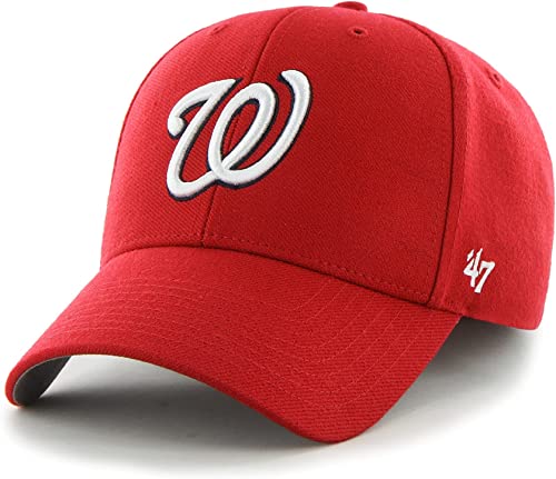 47 Brand MLB Team Color Primary Logo MVP Adjustable Structure Baseball Cap Hat Adult One Size Fits All - Washington Nationals Red