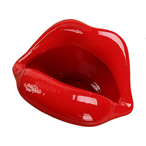 YOURNELO Modern Lighted Lips Ceramic Cigarette Ashtray Holder for Home (Light Red)