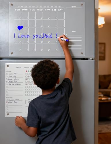 Acrylic Magnetic Dry Erase Fridge Calendar Set, 16" x 12" Monthly Planner+ 12" x 8" Transparent Blank Memo Board w/ 3 pcs Switchable DIY Cardboard - Image 5
