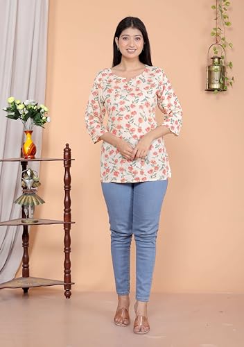 Image of NUVIRA Women's Rayon Printed Short Kurti Stylish Kurta for Women Trendy Short Kurta for Daily & Office Wear PR27 White