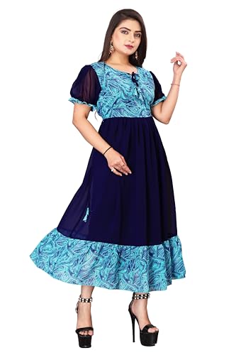 Image of eightone Floral Printed Cotton Frock for Women | Fit and Flare Midi One Piece Dress | Casual Western Dress for Women