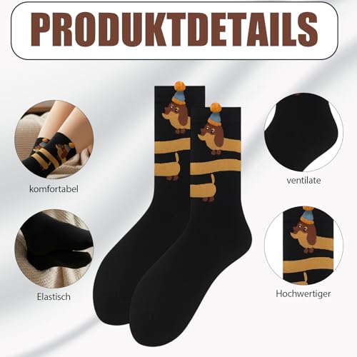 Yuwnd 2 Doppel Dackel Socken Damen 39-42 und 2 Stück Dackel Anhänger, Dackel Schlüsselanhänger für Tierliebhaber, Schlüsselanhänger Dackel Lustige Geschenke für Frauen Männer