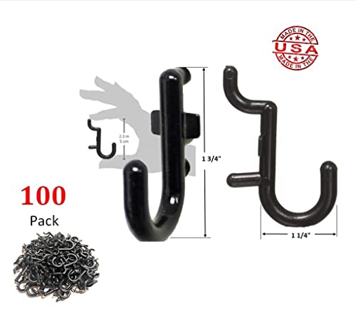 WallPeg 100Pcs Pegboard Accessory Peg Hook Set – Durable, Self-Locking Black 1/4\" J-Style FlexLock Peg Hooks for Hanging Tools, Storage, and Wall Organization