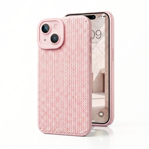 Image of amazon basics Luxury 3D Knitted Texture Soft Silicone Back Cover for iPhone 14 | Slim Fit Shockproof Case with Camera Protection & Non-Slip Grip - Pink
