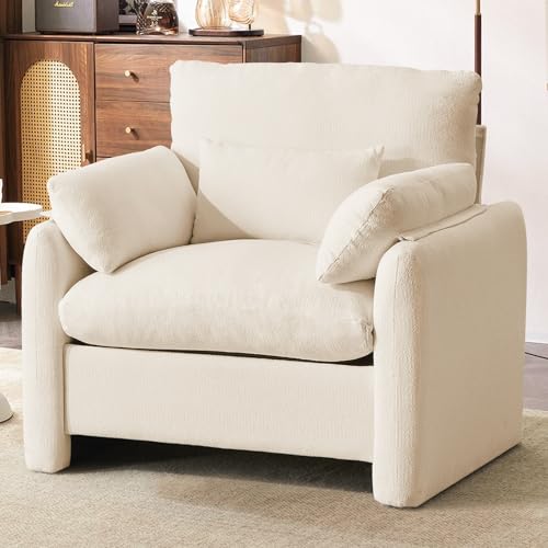 Ckaff Extra-Larges Fauteuil Salon Relax, 93.5cm Fauteuil Rembourré Fauteuil Chambre avec Accoudoir Amovible et Coussin, Chaise de Relaxation pour Salle à Manger,...
