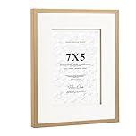 Fabian Clarke London® Oak Colour Wooden Picture Photo Frame with Off White Double Mount to Hang Portrait or Landscape (7x5)