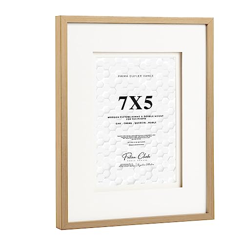 Fabian Clarke London® 6x4 Oak Colour Wooden Picture Photo Frame with Off White Double Mount to Hang Portrait or Landscape For 6x4 Photo