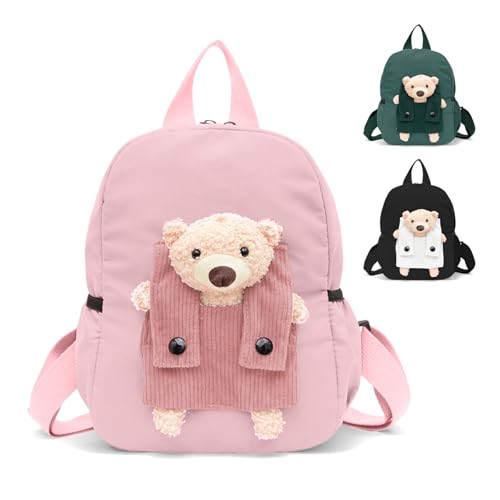 Aucuu Mochila infantil personalizada, mochila escolar para colégio, mochila bebé para meninas / crianças, mochila pequena de berçário e primário, com alças ajustáveis, presentes viagens, #3 Urso rosa
