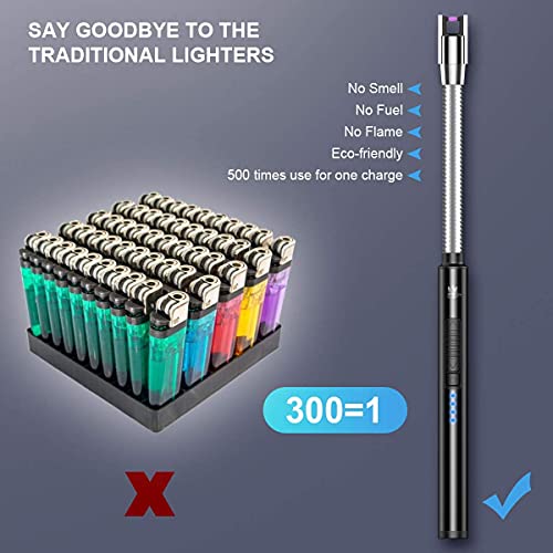 Candle Lighter, USB Rechargeable Electric Arc Lighter with Safety Lock & Power Indicator, Portable Flameless Windproof… - Image 6