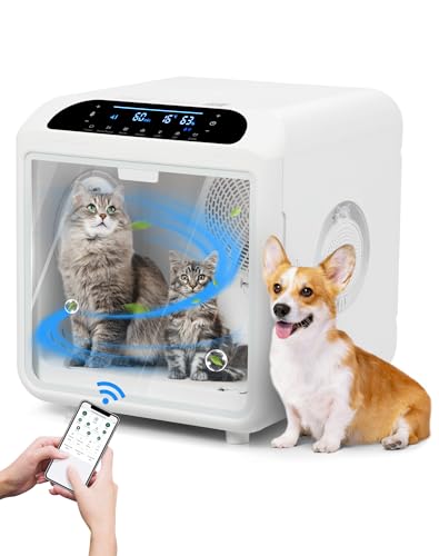 COZIVVOVV 72L Large Pet Dryer Box, Automatic Ultra Quiet Cat Hair Drying Box with Smart Temperature, Wind and Time Via APP or Touch Panel Control, Grooming Small Middle Dog Blower