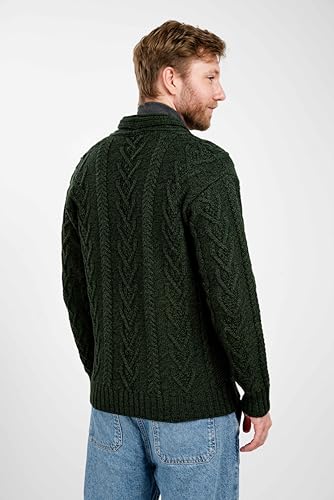 SAOL 100% Merino Wool Men's Aran Cable Knit Shawl Collar Casual Irish Cardigan with Buttons and Pockets2