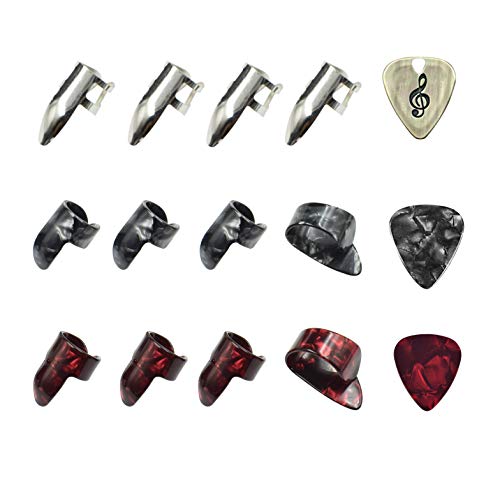 Guitar Pick Kit, Set of 4 Metal Finger Picks, 2 Celluloid Thumb Pick