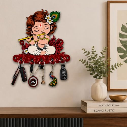Image of Webelkart Premium Cute Krishna Key Holder for Home /Office Decor /Key Hanger for Wall Decor,Decorative Item for Home (Red)