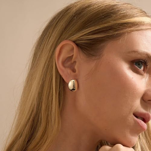 14K Gold Plated Chunky Statement Earrings for Women - Gold Lightweight Earring Dangle Drop Dainty Knot Geometric Oval Thick Studs Earrings Jewelry Trendy4
