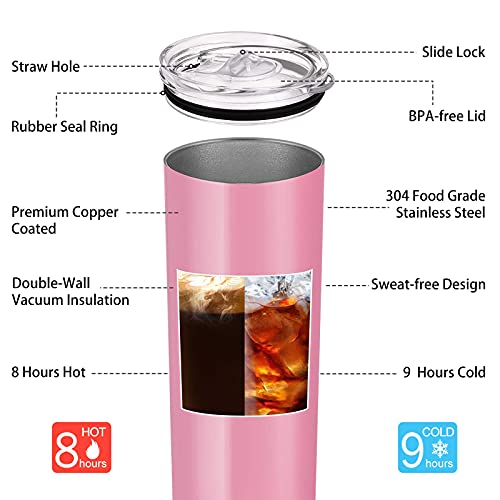 20oz Stainless Steel Skinny Tumbler, 6 Pack Double Wall Insulated Tumblers with Lid and Straw, Water Tumbler Cup, Slim Vacuum Travel Tumbler for Coffee Wine Drinks Tea Beverages - Image 3