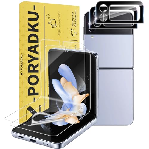 [2+2 Stück] Schutzfolie für Samsung Galaxy Z Flip 4 2x Flexibles EPU Innenfolie + 2x 9H Kamera-Schutzglas mit Positionierhilfe Blasenfrei Hüllenfreundlich Displayschutz für Galaxy Z Flip4