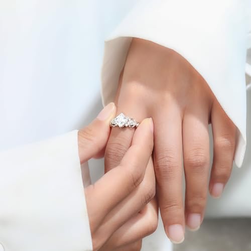 Moissanite Engagement Rings for Women, 1.4CT Princess Cut Moissanite Ring for Women 925 Sterling Silver Wedding Bands Promise Rings for Her Anniversary Wedding Ring Size 3-104
