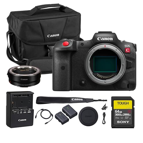Canon EOS R5 C Mirrorless Cinema Camera | True Hybrid Power for Filmmakers and High-End Creators (5077C002) + Canon Adapter EF-EOS R + LP-E6P Battery + 64GB Memory Card + Shoulder Bag