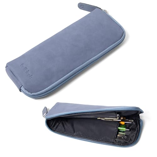 Image of Bellblock Premium Stationery Case & Pencil Pouch | Aesthetic Pencil Case for School /Office | Sleek Portable Pen Organizer | Compact Pen Pouch | Vegan Leather (Steel Blue)