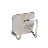 Kitchen Sponge Holder with Drain, Self-Adhesive Stainless Steel Storage Rack, Wall Mounted Organizer for Scrubber, Dish Cloth, Steel Wool with Hooks (Silver)