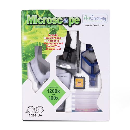 ArtCreativity Microscópio para crianças (120X - 400X - 1200X) Kit educacional de ciências com micros