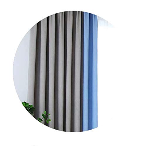 Nordic Style Linen Curtains Custom Size 130x210 cm Blue & Yellow Stitching Gray Blue Pencil Pleat Ideal for Living Room & Bedroom Décor