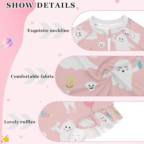Image of Halloween Novelty Ghost Soft Red Baby Girl Bathing Suit Long Sleeve UPF 50+ One Piece Toddler Swimsuit Size 9-10Y