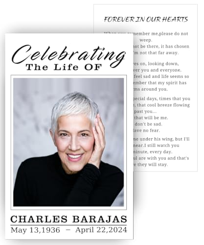 Jvnety Custom Memory Cards for Funerals with Photo - Funeral Prayer Card Personalized with Celebrating The Life Of,15-250 Cards,4X2.5