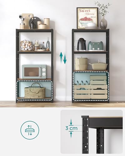 SONGMICS Regał 40 x 80 x 160 cm, nośność 520 kg (130 kg na półkę), przemysłowe, regulowane półki magazynowe, do salonu, kuchni, garażu, rustykalny brązowo-czarny GLR044B11