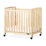 Child Craft Bristol Professional Series Wooden Compact Portable Crib with 3' Mattress and Ultra-Quiet Casters, Durable Wood Construction, Easy Maneuverability, Natural