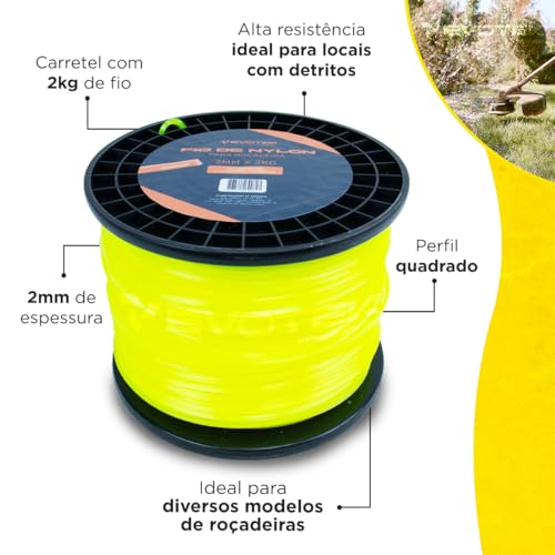 Fio de Nylon Roçadeira Quadrado 3mm Aparadores Roçadeira de Grama Bobina Rolo 2kg Profissional