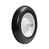 BAIVE BW 14x3.50/3.50-8' Flat Free Solid Wheelbarrow Tire with 6' Iron Hub, 5/8' Bearings, Ribbed Tread