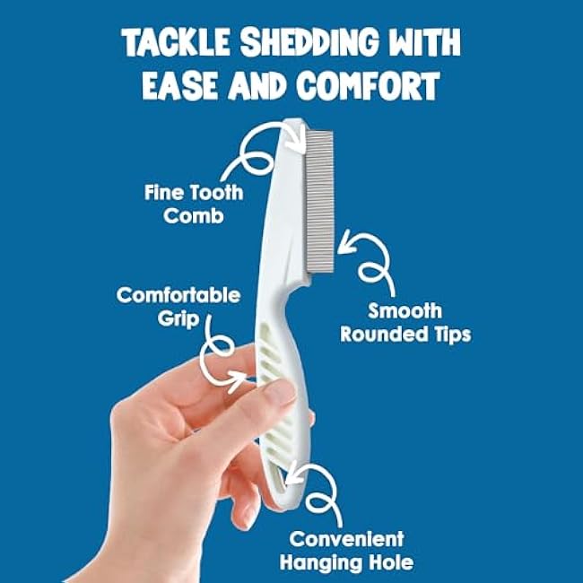 SunGrow Detangling Pet Comb for Dogs, Cats, Ferrets, Anti-static Groomer Removes Tangles & Knots, Tear Stain Removal, Stainless Steel Pins with Rounded & Smooth Ends, White Non-slip Grip Handle, 7.4-taD4IxvW