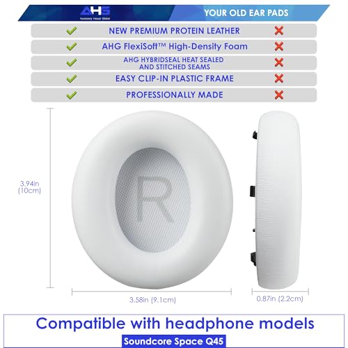 Almohadillas para auriculares AHG Premium de reemplazo para Soundcore Space Q45 (blanco) — Cuero proteico premium y espuma de alta densidad miniatura 3