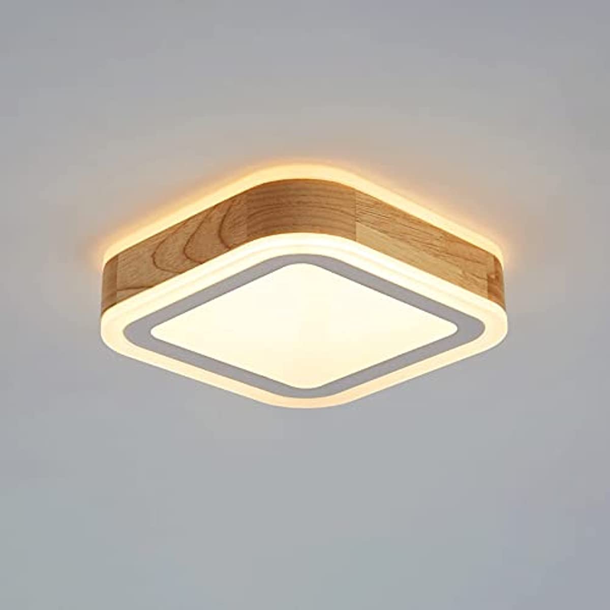 TCHAU Wooden Flat Geometry Flush Mount Ceiling Light, Modern Minimalist Ceiling Lights for Entryway, Hallway, Balcony, Bedroom, Bathroom (Round - White Light) (Color : Carré - Lumière Blanche)