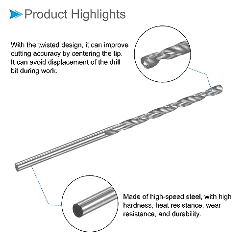 CoCud Mikro Bohrer Bit 1.85mm Bohrer Durchmesser 48mm Gesamt Länge 6542 Schnellarbeitsstahl Vollständig Geschliffen Gedreht Bohrer - (Anwendung: für Kupfer Metall Holz) 10Stk