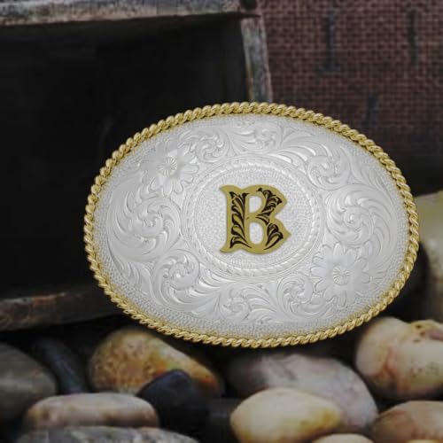 Image of Montana Silversmiths Initial Engraved Gold Trim Western Belt Buckle