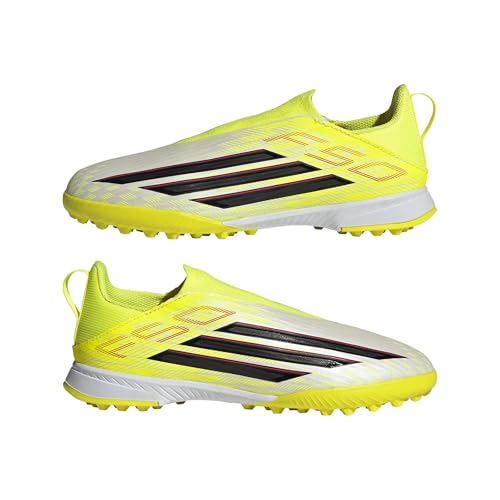 adidas Unisex Kinder F50 League Laceless Turf Football Shoes Kids, Team solar Yellow 2/core Black/Lucid red, 33 1/2 EU