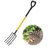 Pitch Fork, 4 Tine Heavy Duty Garden Fork with Ergonomic No-Slip D-Grip Handles, 45 Inches Long Handle Spading Fork, Perfect for Gardening Digging, Land Management, Yard work, Farming (Black)