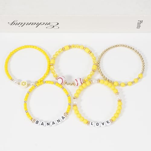 Image of Football Baseball Soccer Beaded Bracelets for Women Stackable Game Day Sports Theme Bracelet