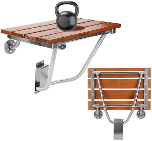 18" Wall Mount Fold Down Teak Shower Bench With Slot Openings - View #12