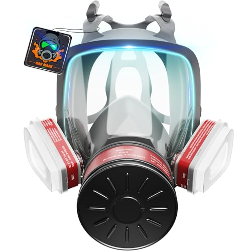 2025 Upgraded Gas Mask, Gas Masks Survival Nuclear and Chemical, Full Face Gas Mask with 40mm Activated Carbon Filter and 6001 Filter, 6800 Respirator Mask for Gases, Vapors, Dust, Chemicals